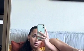 Sexy Ebony Teen Sends Her Fingers Pleasing Her Hairy Pussy