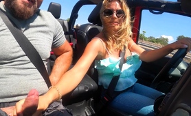 Hot Married Milf Jerking Off Husband's Cock In The Car