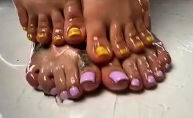 Sensual Lesbian Friends Having Slippery Foot Fetish Affair
