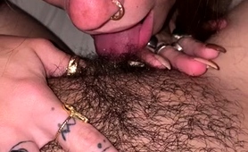 Lustful Babe Licking Lesbian Lover's Tight Hairy Pussy