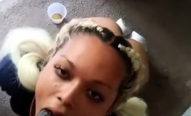 Ebony Babe Drops To Her Knees And Worships Big Black Cock