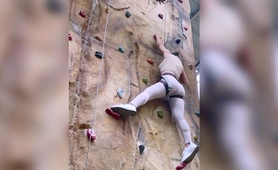Sexy Amateur Babe's First Rock Climbing Training Session