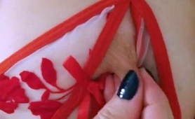 Milf Vixen In Sexy Red Lingerie Plays With Her Nipples 