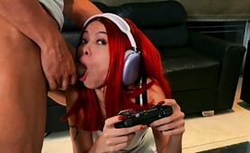 Slutty Redhead Gamer Girl Feeds Insatiable Hunger For Cock