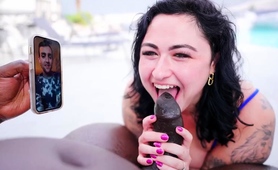 Voluptuous brunette sucks big black cock dry and clean