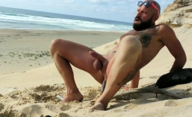 Tattooed Guy Drills His Ass And Jerks His Cock On The Beach